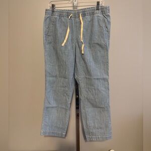 LL Bean Pull On Pants Favorite Fit Blue Cotton Stretch Waist Cropped 12